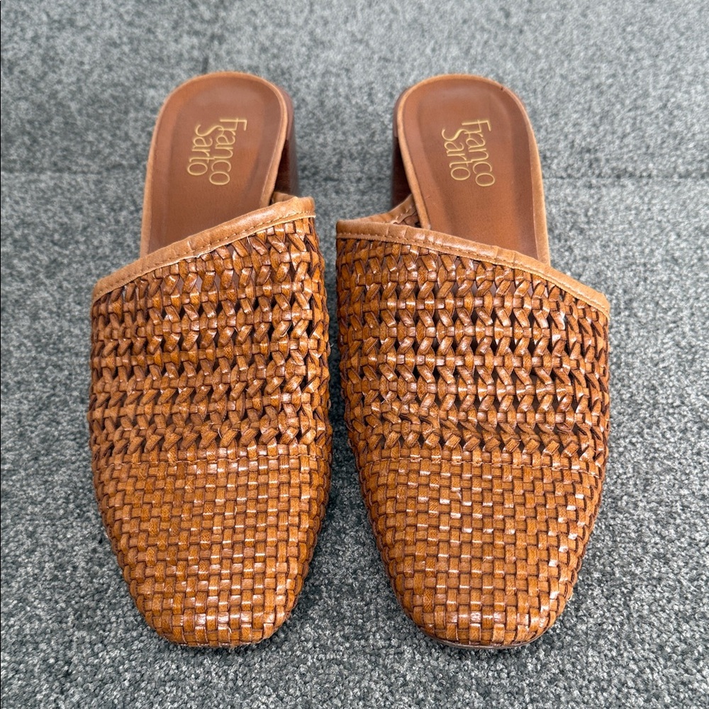Franco Sarto Shoes Wm 8 M Nalla Woven Basketweave Block Heel Mules 90 Y2K - Picture 3 of 12